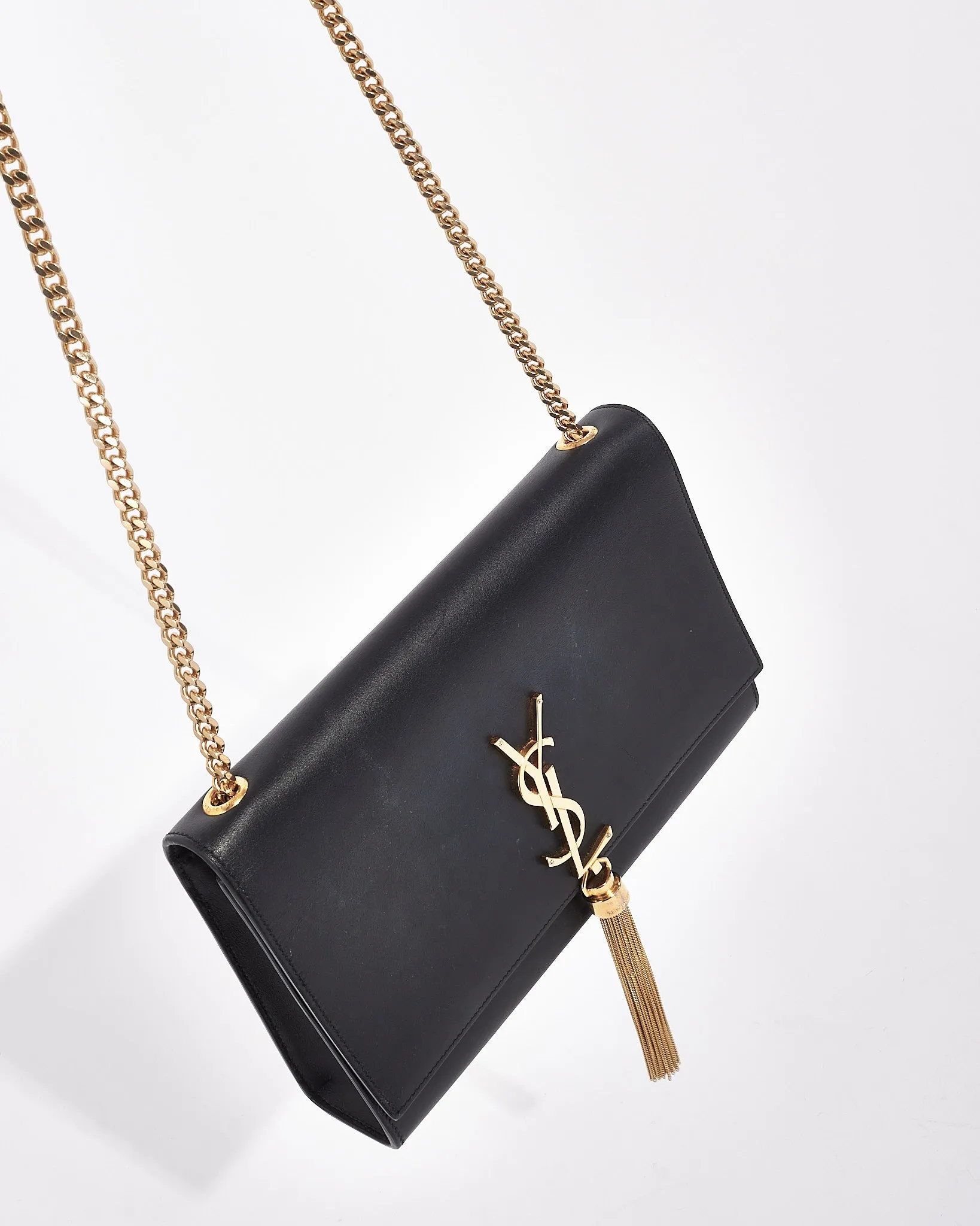 Saint Laurent Black Leather Medium Tassel Kate Chain Crossbody Bag