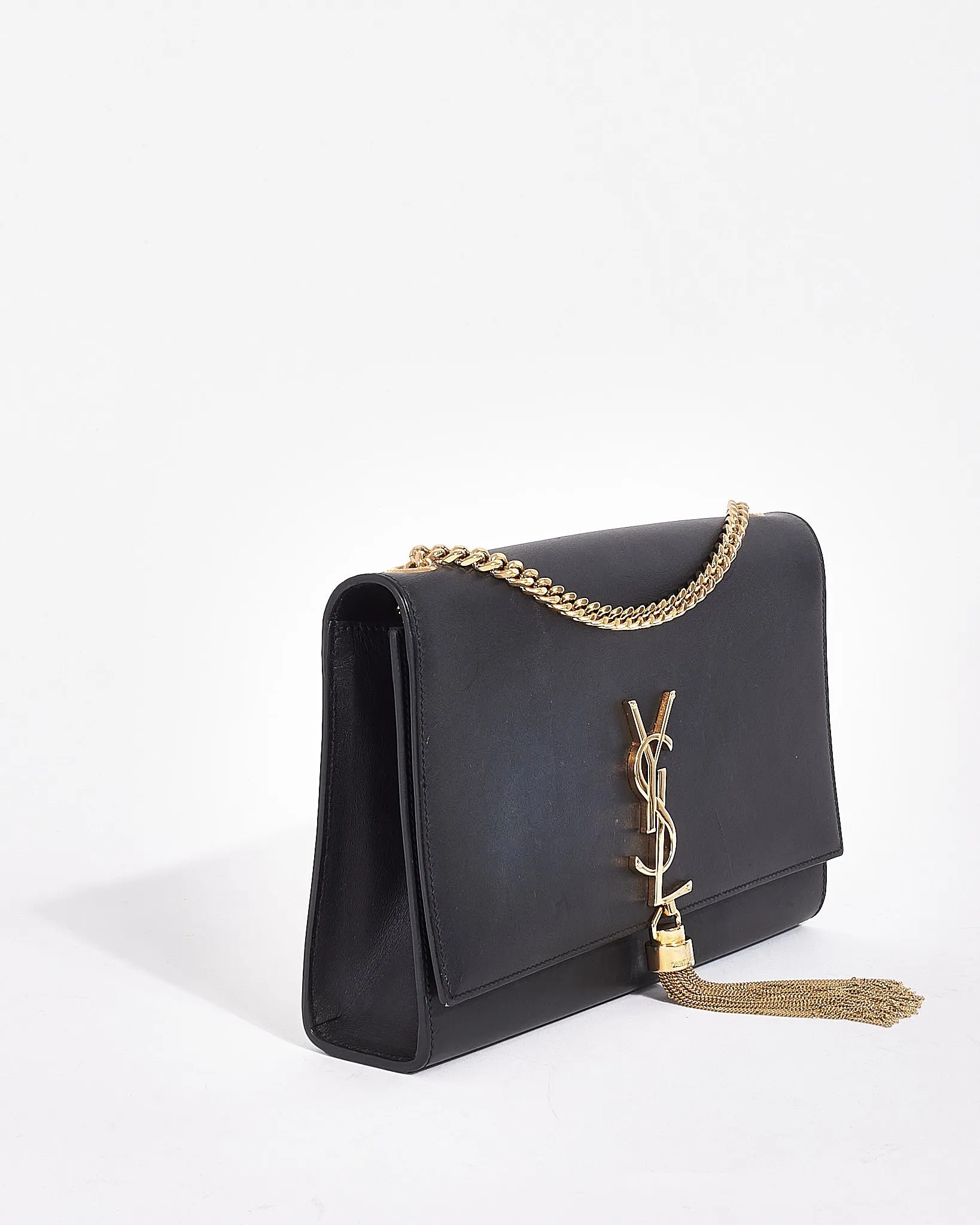 Saint Laurent Black Leather Medium Tassel Kate Chain Crossbody Bag