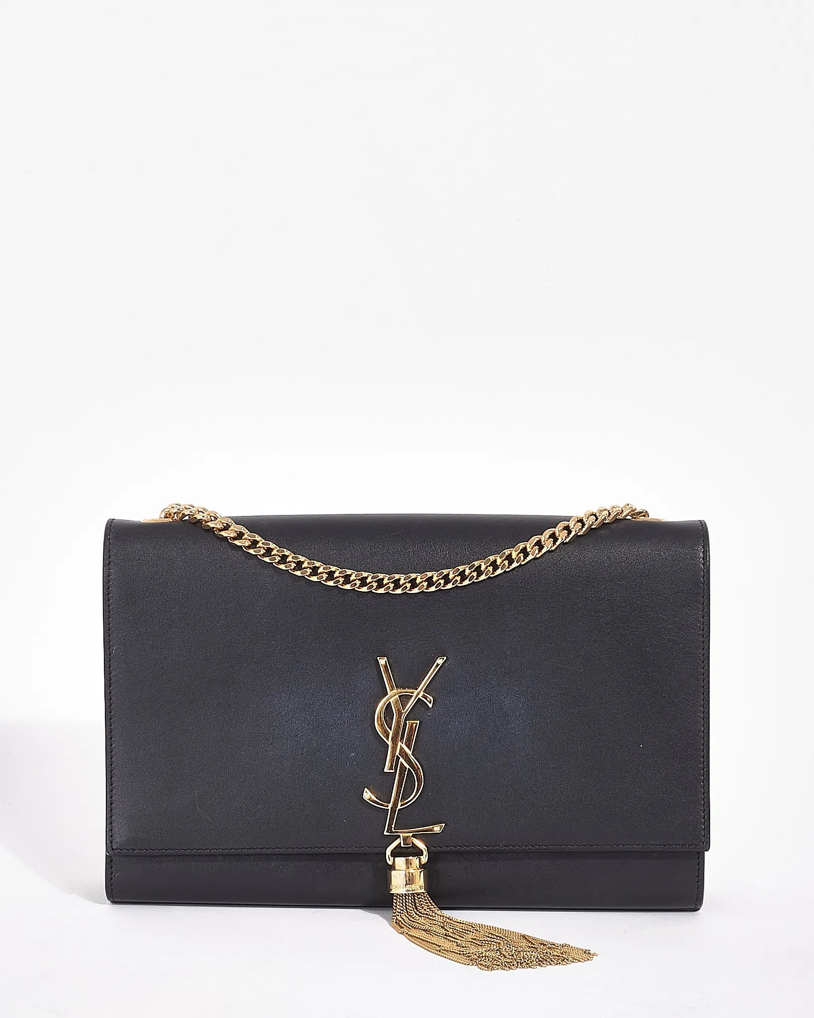 Saint Laurent Black Leather Medium Tassel Kate Chain Crossbody Bag