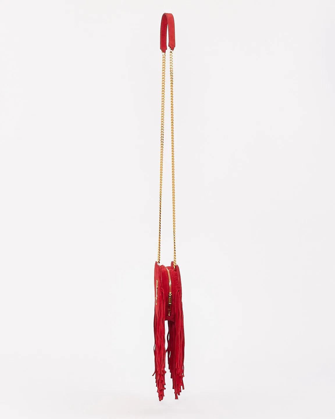 Saint Laurent Red Suede Love Heart Fringed Shoulder Bag