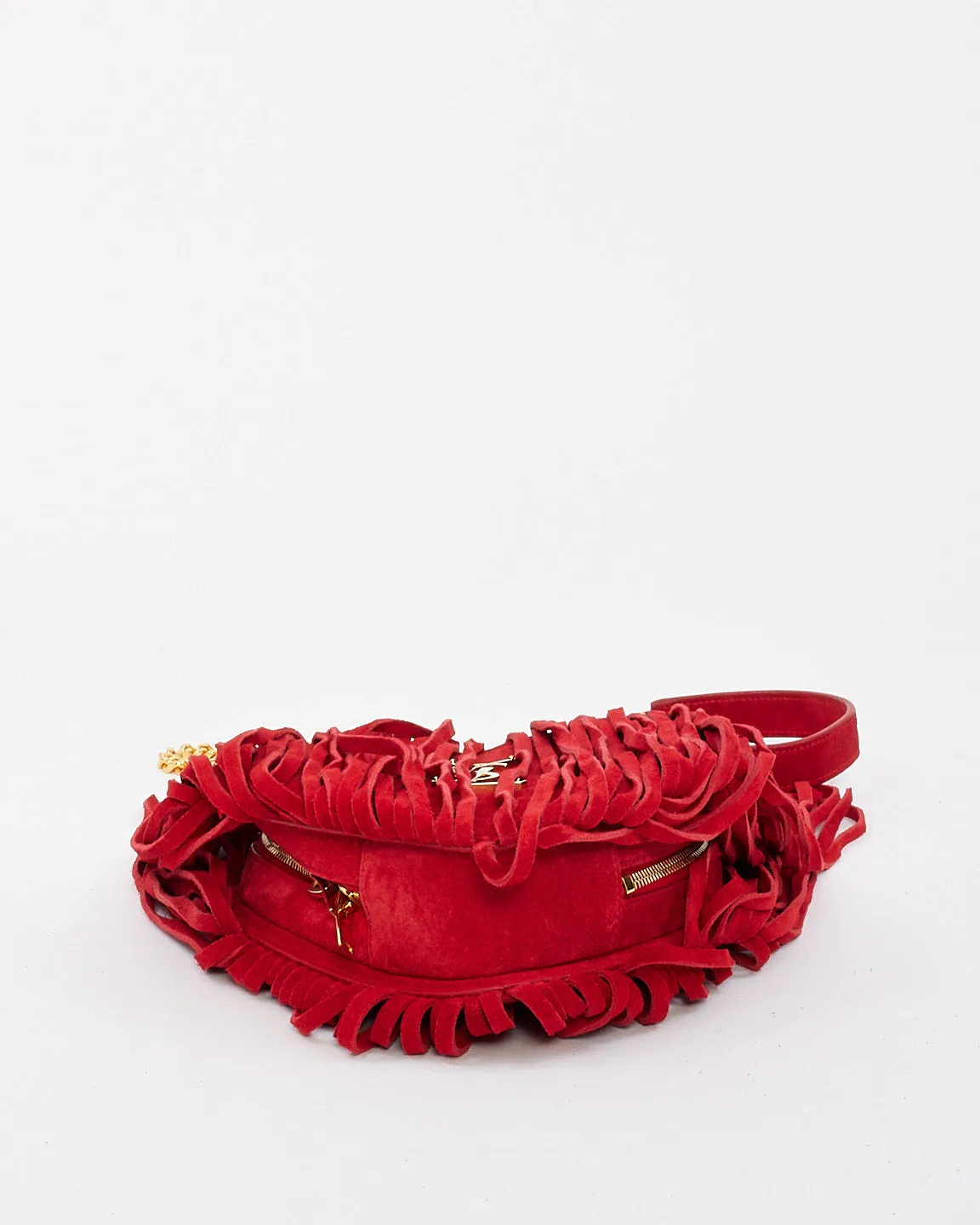 Saint Laurent Red Suede Love Heart Fringed Shoulder Bag