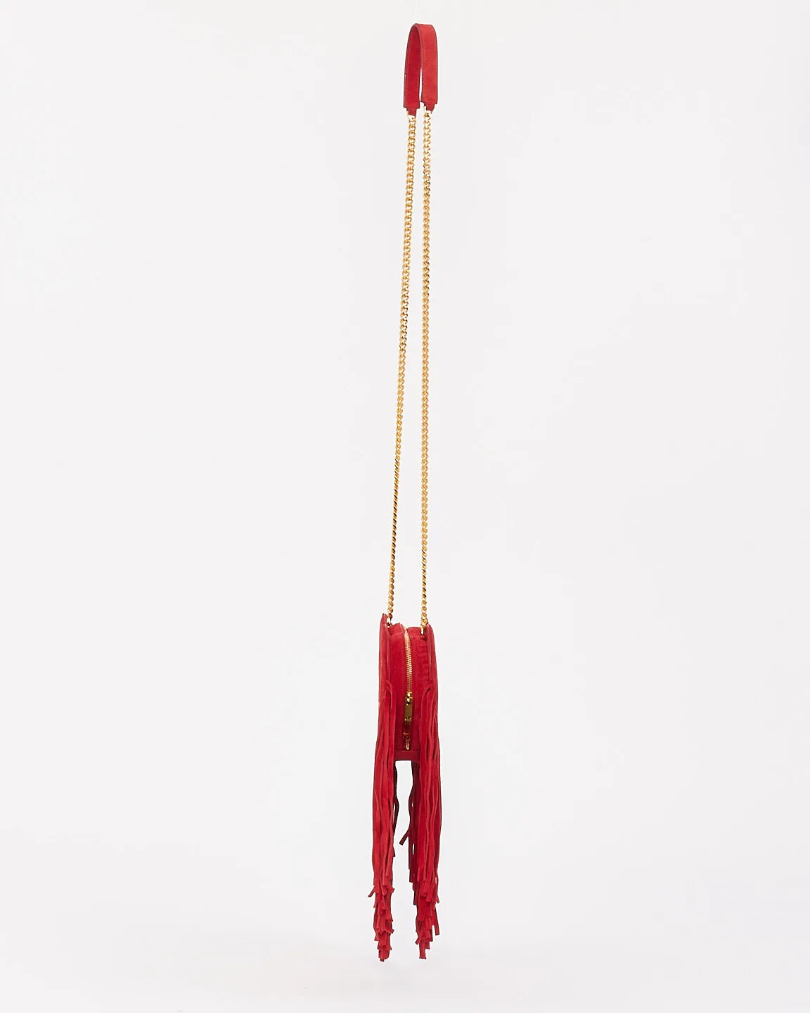 Saint Laurent Red Suede Love Heart Fringed Shoulder Bag