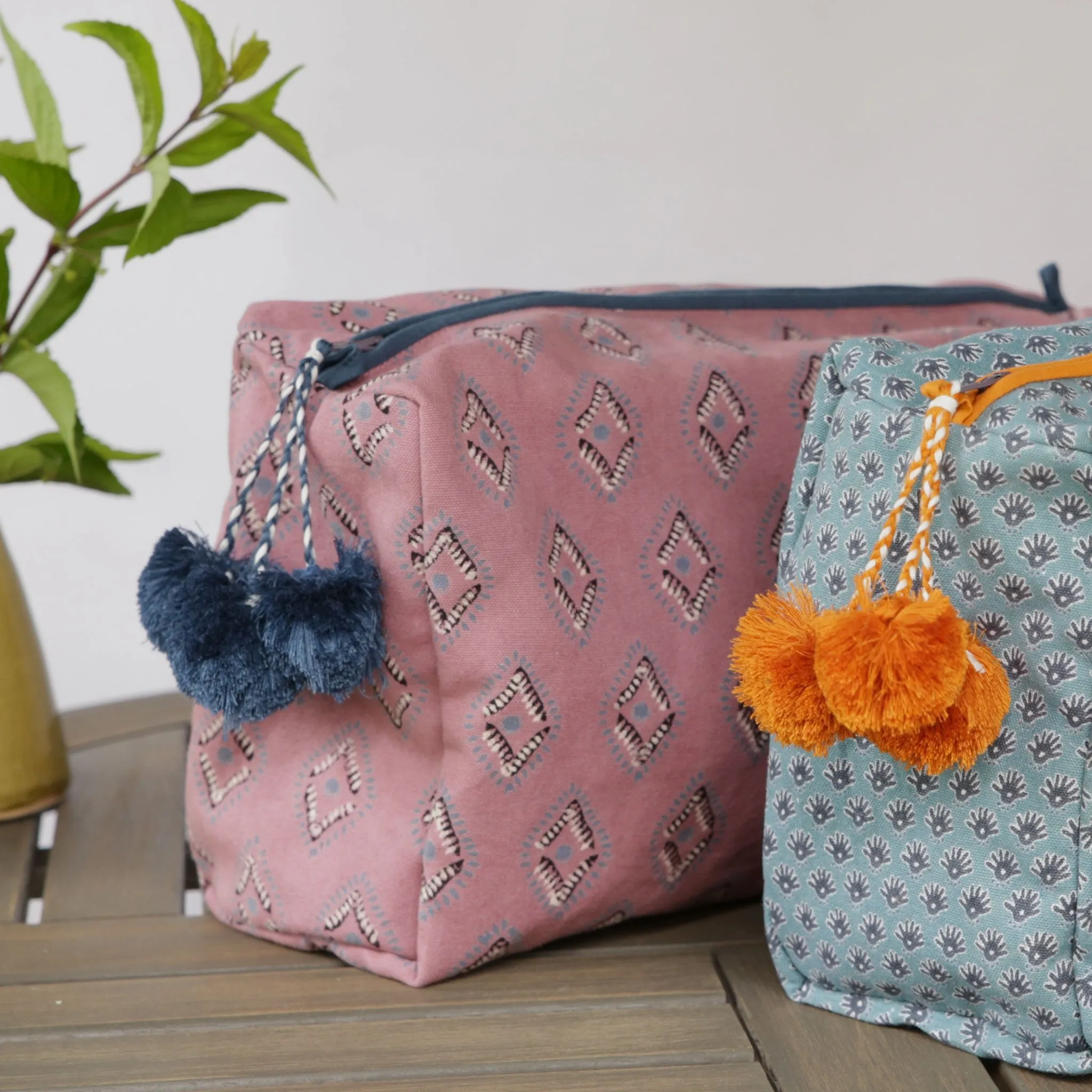 Sea Foam Block Printed Toiletry Bag