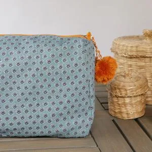 Sea Foam Block Printed Toiletry Bag