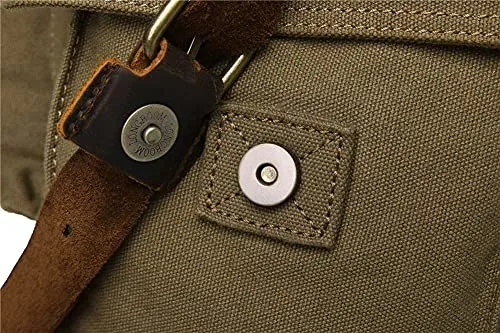 Sechunk Vintage Military Leather Canvas Laptop Bag Messenger Bags Medium （Army Green）
