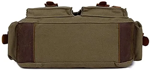 Sechunk Vintage Military Leather Canvas Laptop Bag Messenger Bags Medium （Army Green）