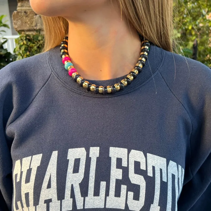 Semi-Precious Necklace Blue Goldstone and Hot Pink Amazonite