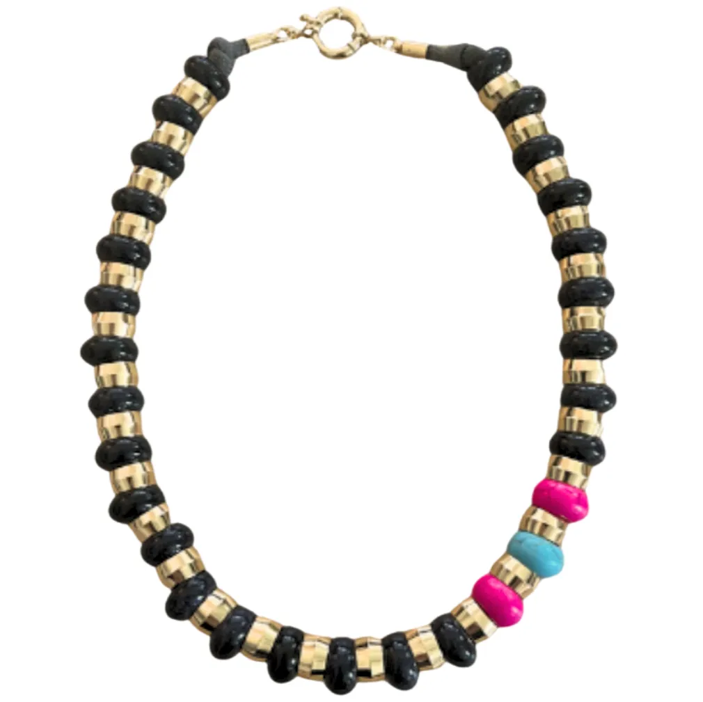 Semi-Precious Necklace Blue Goldstone and Hot Pink Amazonite