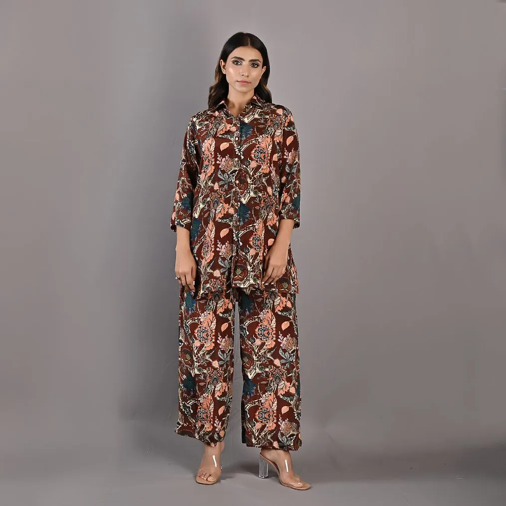 Senna - Maroon & Multi Printed Co-ord Shirt and Pant set