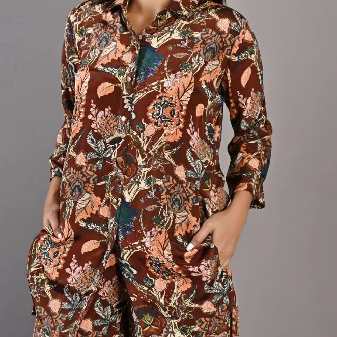 Senna - Maroon & Multi Printed Co-ord Shirt and Pant set