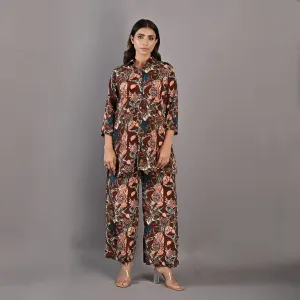 Senna - Maroon & Multi Printed Co-ord Shirt and Pant set
