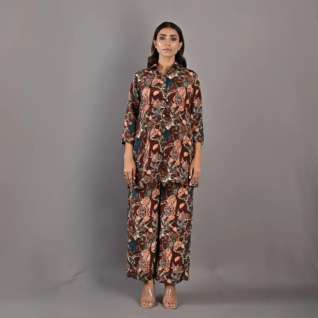 Senna - Maroon & Multi Printed Co-ord Shirt and Pant set