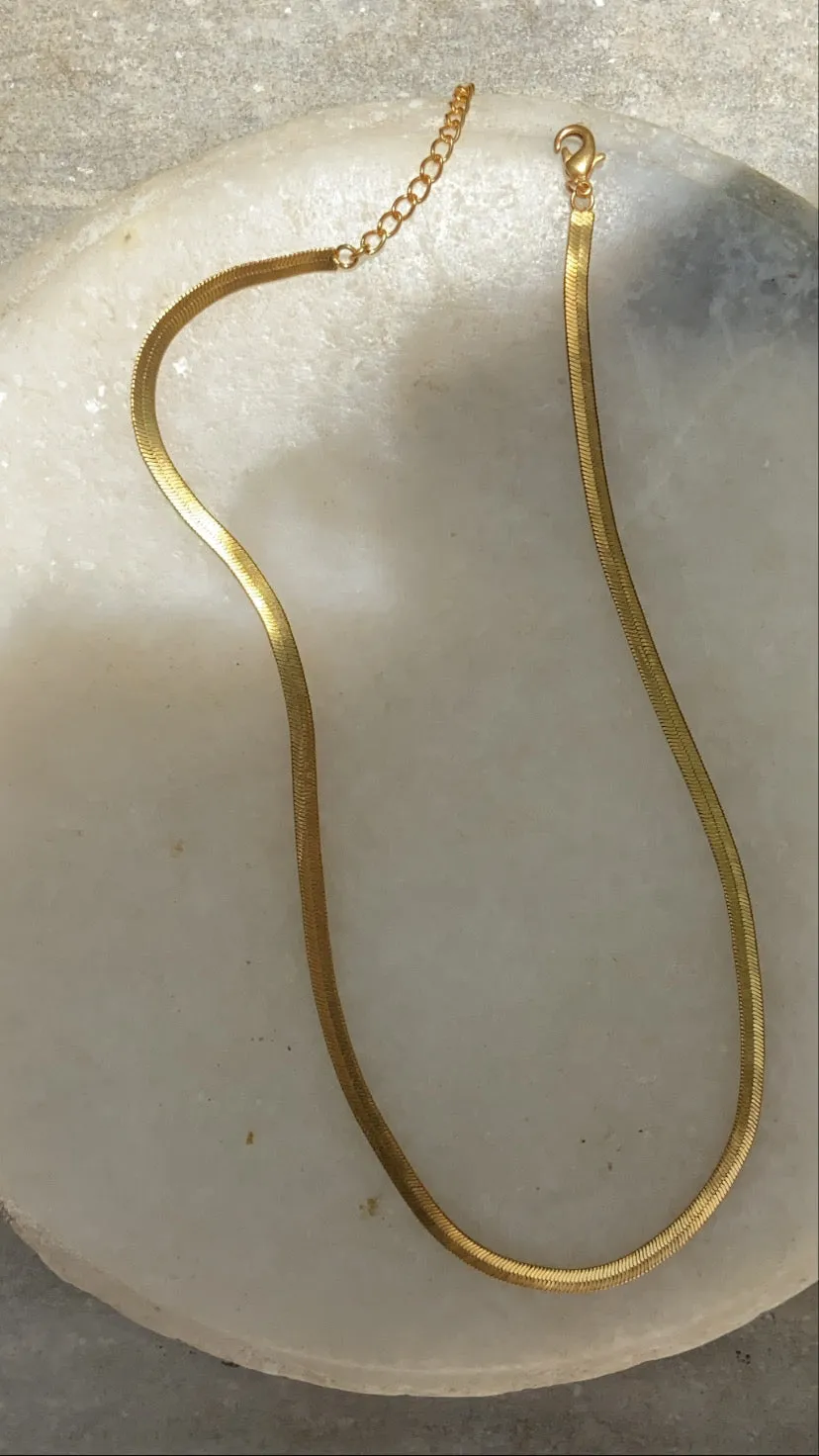Set of 2 Snake Chain Gold Plated, Waterproof and Anti-Tarnish 18 inches Extension