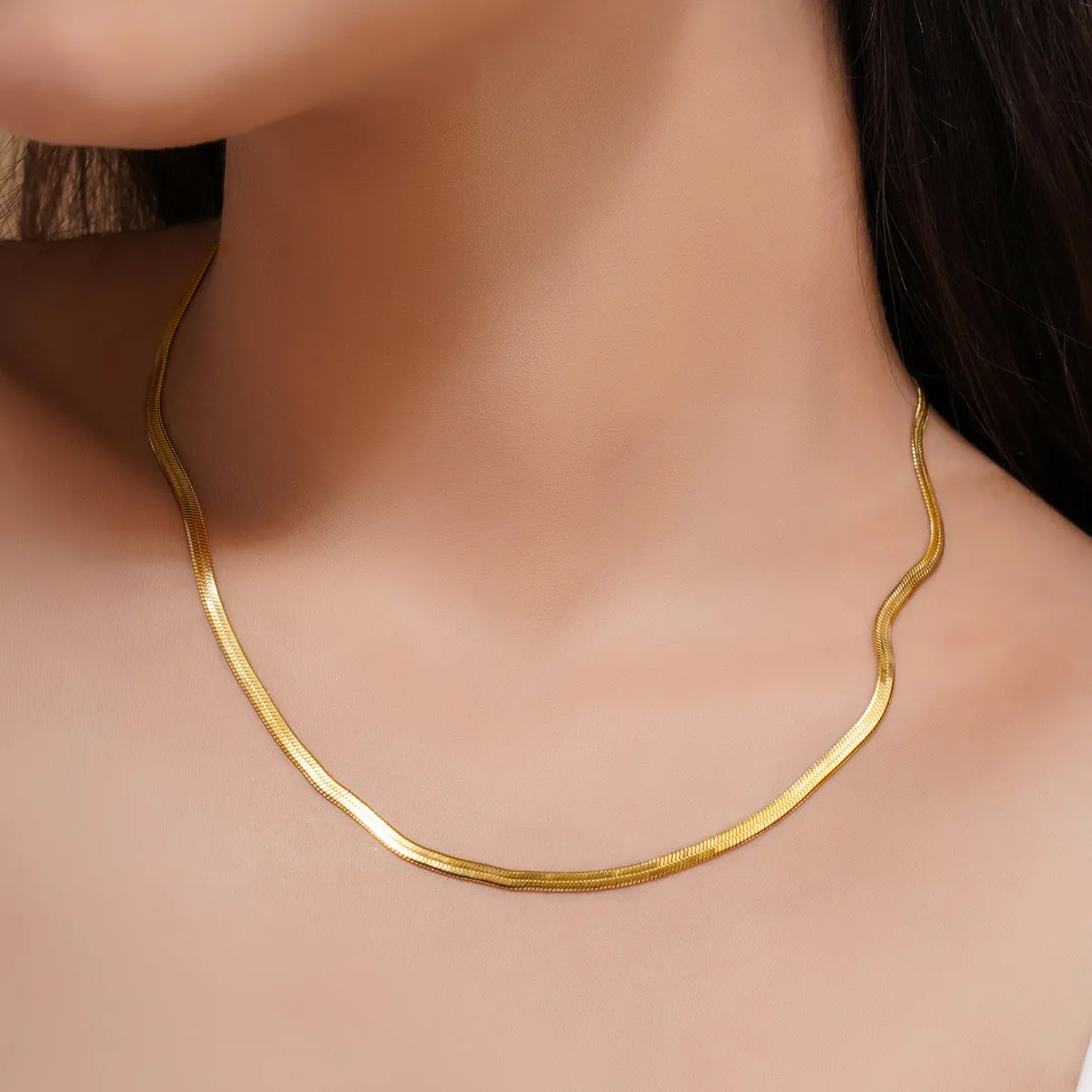 Set of 2 Snake Chain Gold Plated, Waterproof and Anti-Tarnish 18 inches Extension