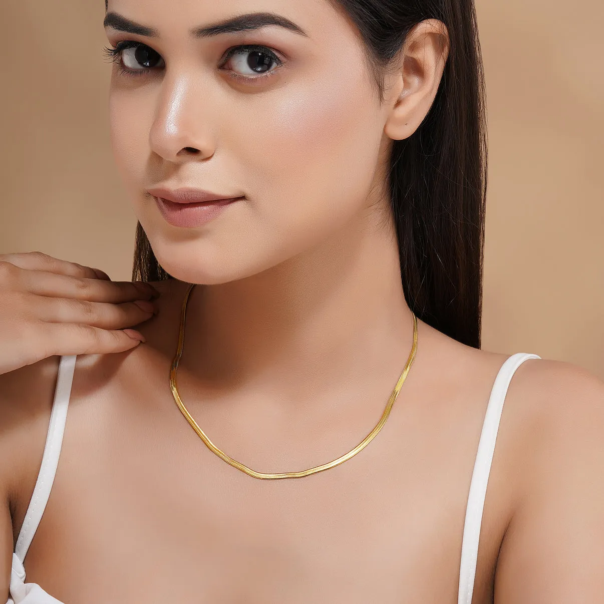 Set of 2 Snake Chain Gold Plated, Waterproof and Anti-Tarnish 18 inches Extension