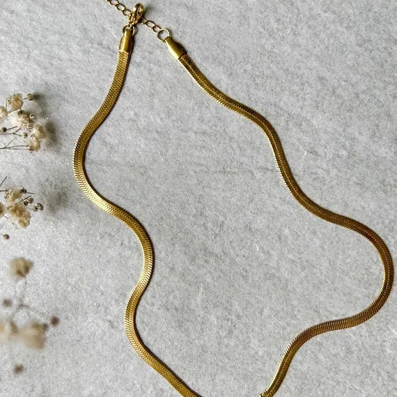Set of 2 Snake Chain Gold Plated, Waterproof and Anti-Tarnish 18 inches Extension