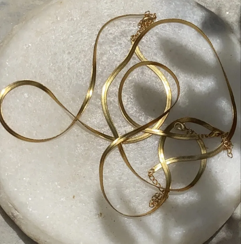 Set of 2 Snake Chain Gold Plated, Waterproof and Anti-Tarnish 18 inches Extension