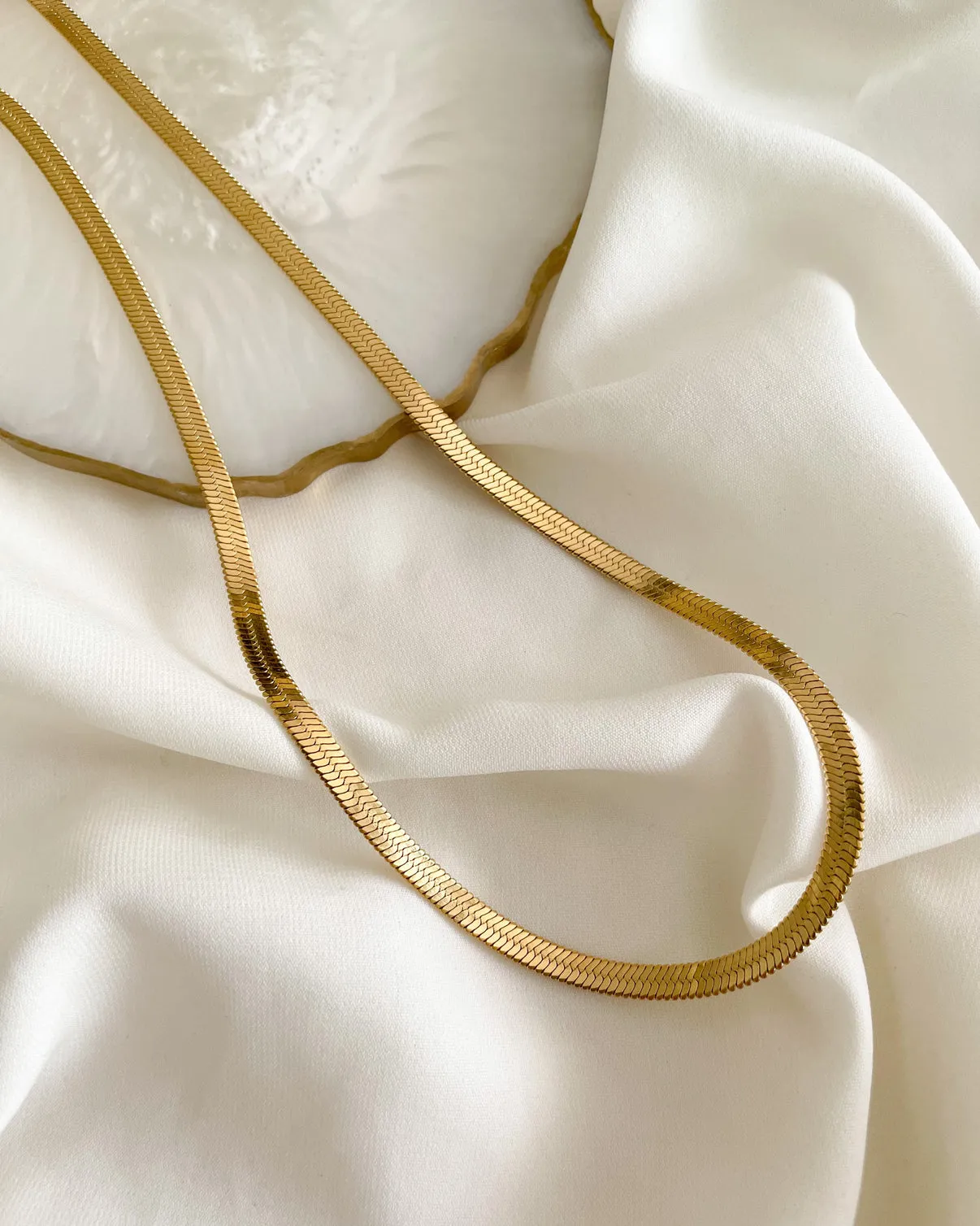 Set of 2 Snake Chain Gold Plated, Waterproof and Anti-Tarnish 18 inches Extension