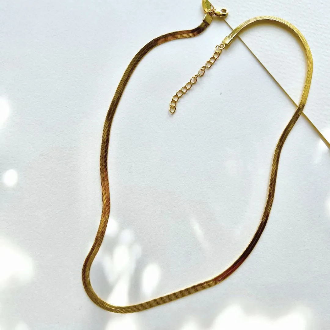 Set of 2 Snake Chain Gold Plated, Waterproof and Anti-Tarnish 18 inches Extension