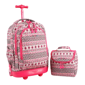 Setbeamer Rolling Backpack With Lunch Bag (18 Inch) in Skandi Pink - Final Sale