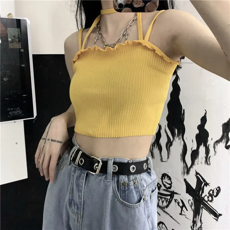 Sexy Hanging Neck Retro Halter Crop Tops