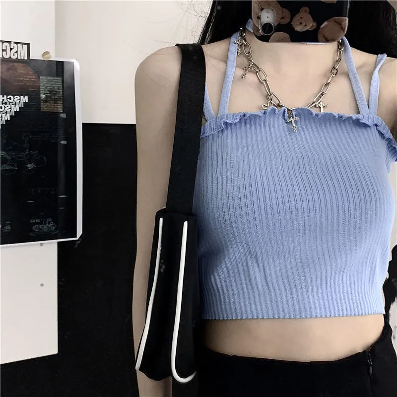 Sexy Hanging Neck Retro Halter Crop Tops