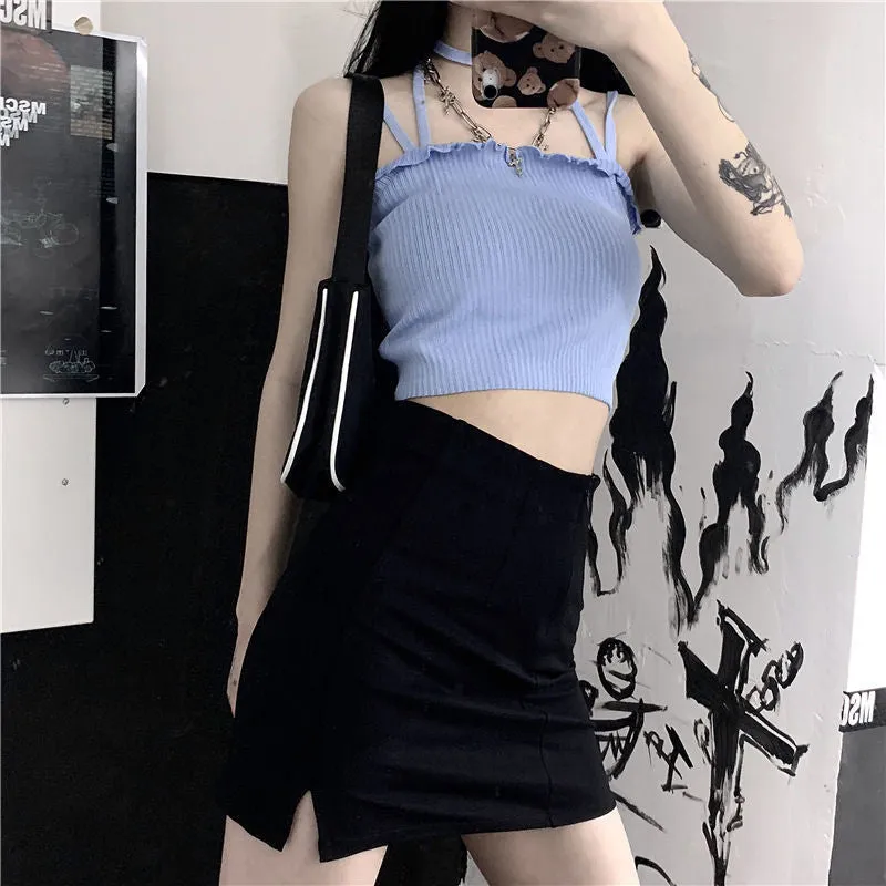 Sexy Hanging Neck Retro Halter Crop Tops