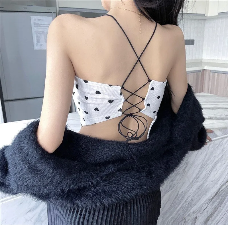 Sexy Heart Printed Bandage Crop Tops