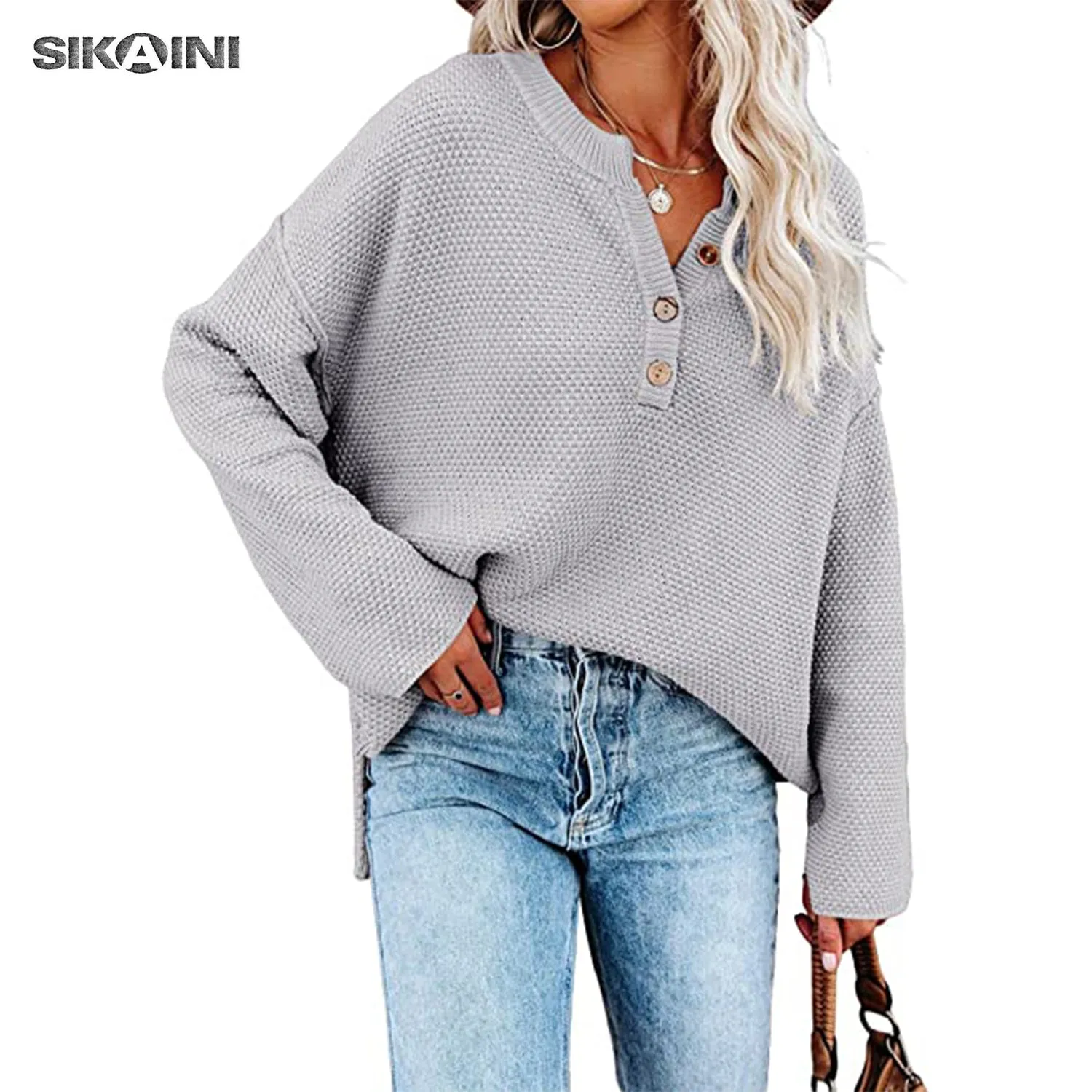 SIKAINI Women's Oversized Sweaters Batwing Long Sleeve