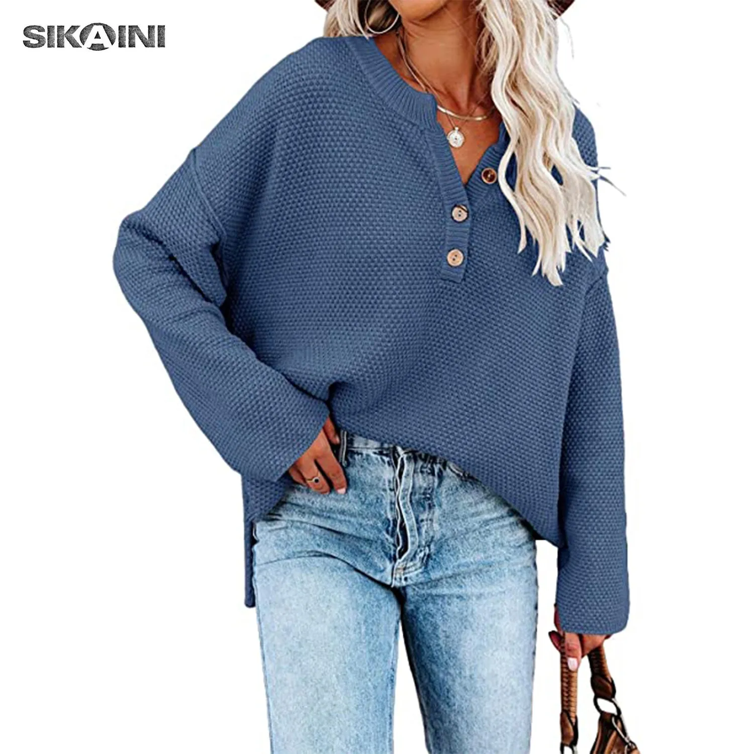 SIKAINI Women's Oversized Sweaters Batwing Long Sleeve