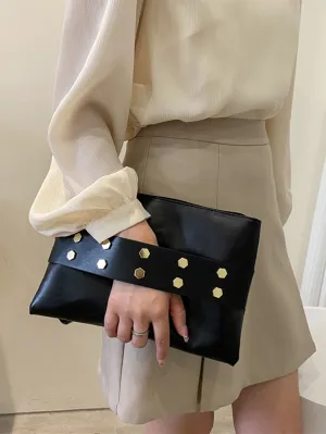 Solid Color Studded Decor Square Bag For Business/Commute/Work/Office