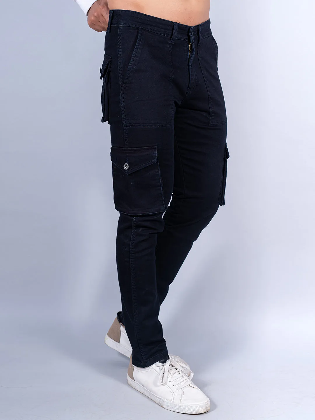 Solid Navy Blue Mens Cargo Pants