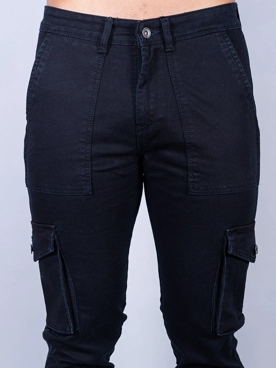 Solid Navy Blue Mens Cargo Pants