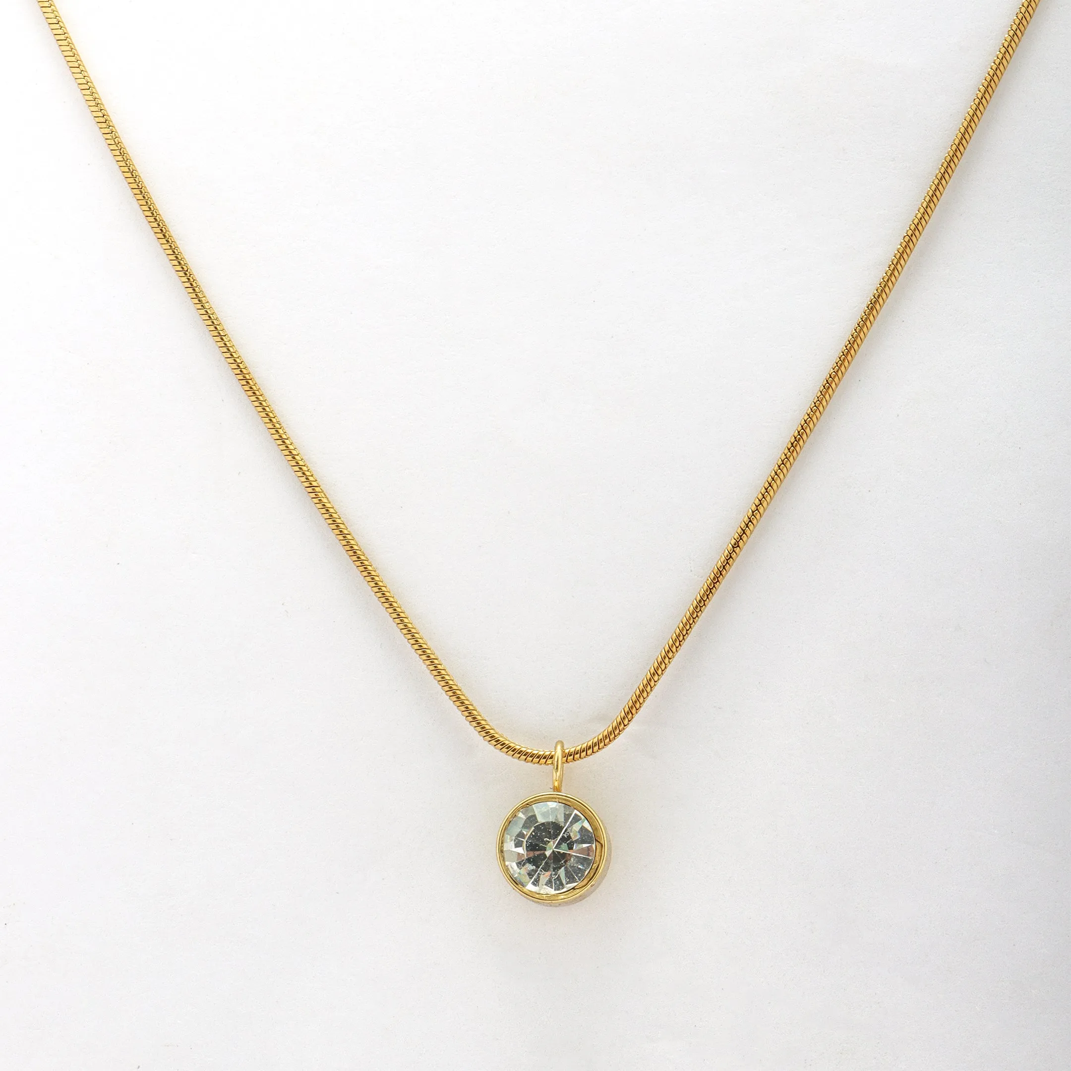 Solitaire Diamond Chain Necklace Gold Plated, Waterproof and Anti-Tarnish