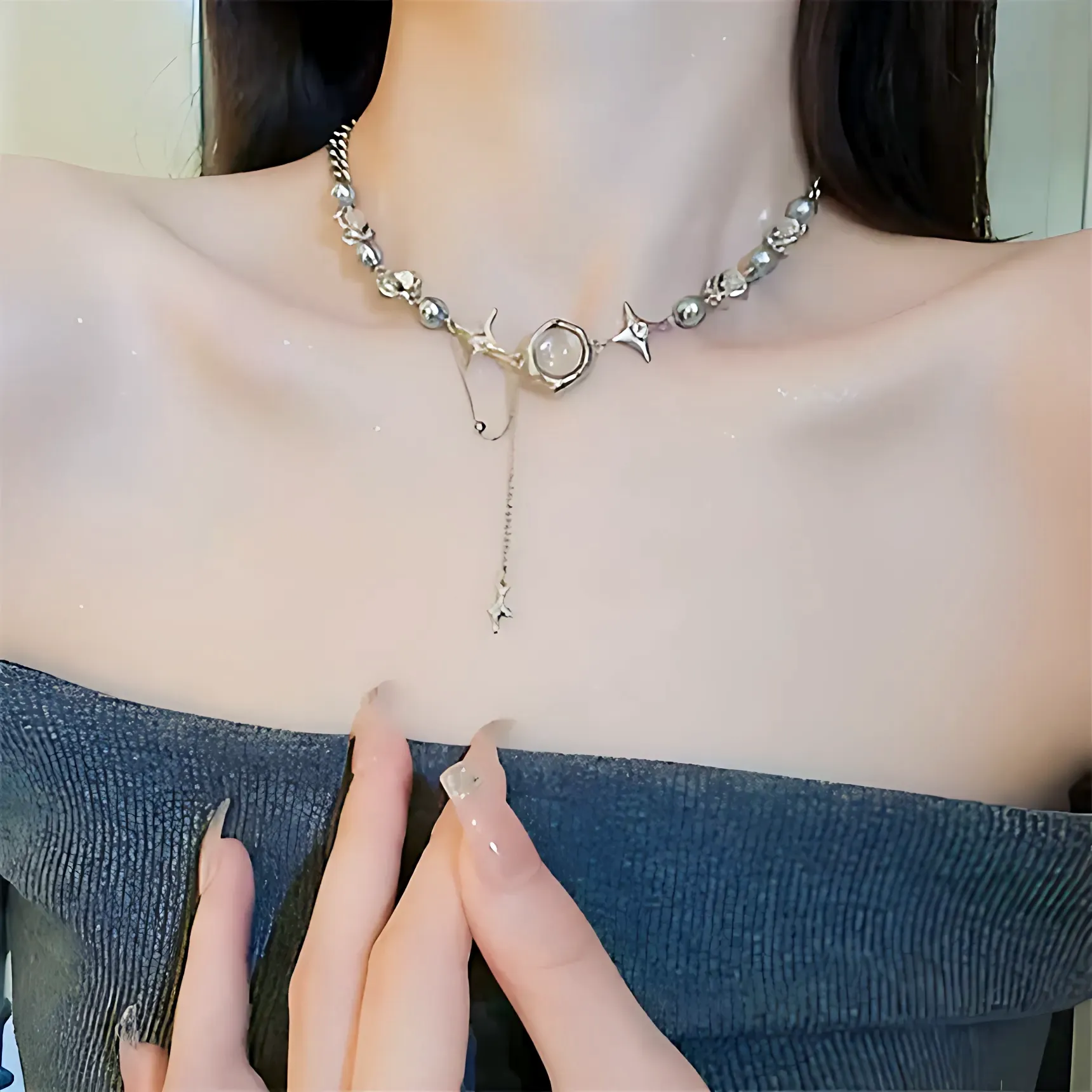 Star Geometric Crystal Chain Necklaces