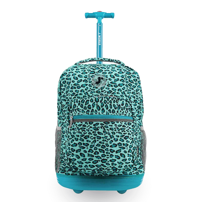 Sunrise Rolling Backpack (18 Inch) in Mint Leopard