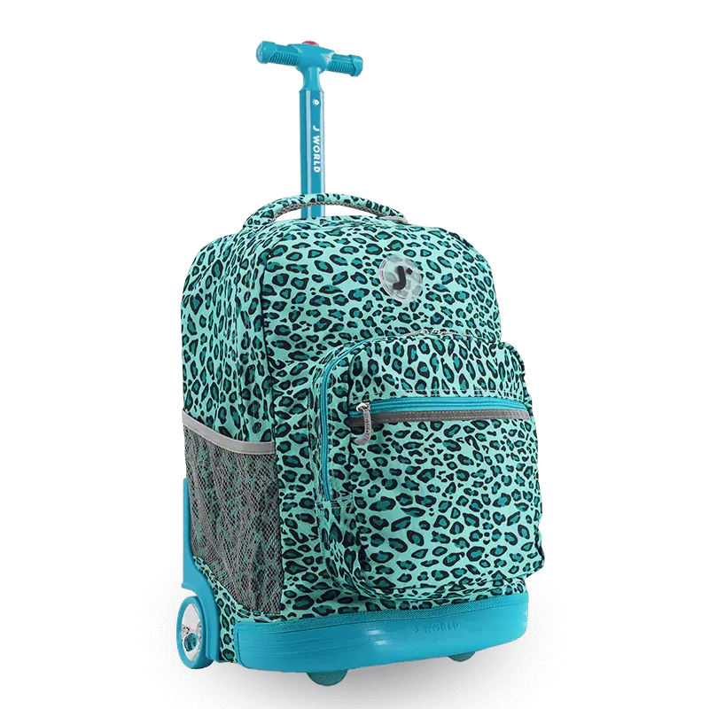 Sunrise Rolling Backpack (18 Inch) in Mint Leopard