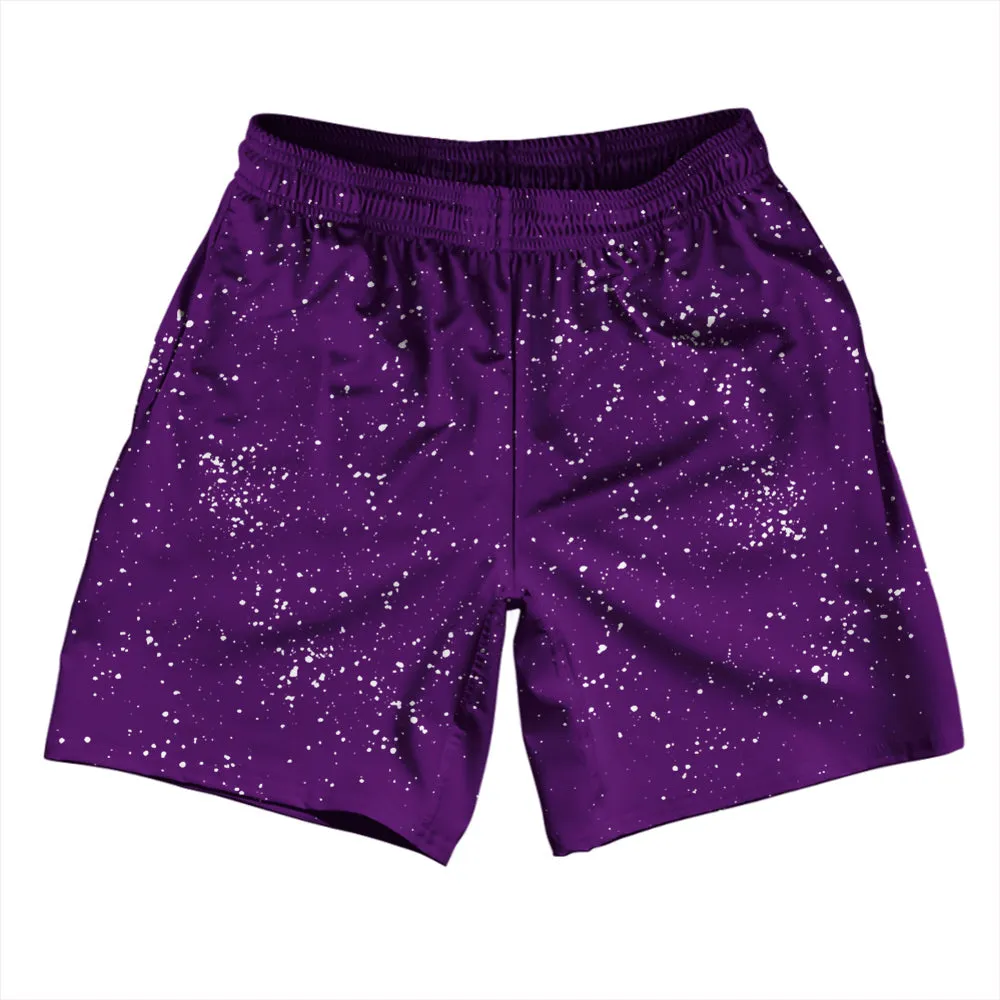 Super Fly Pattern Purple Medium and White Athletic Running Fitness Exercise Shorts 7" Inseam Shorts Made In USA