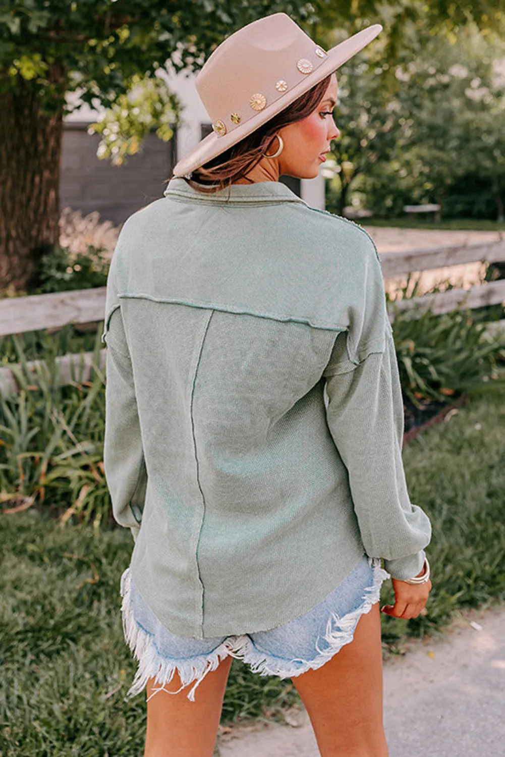 Swamp Waffle Exposed Seam Pocket Henley Sweatshirt