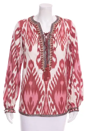 Talitha Red & Beige Boho Blouse SZ S NWT