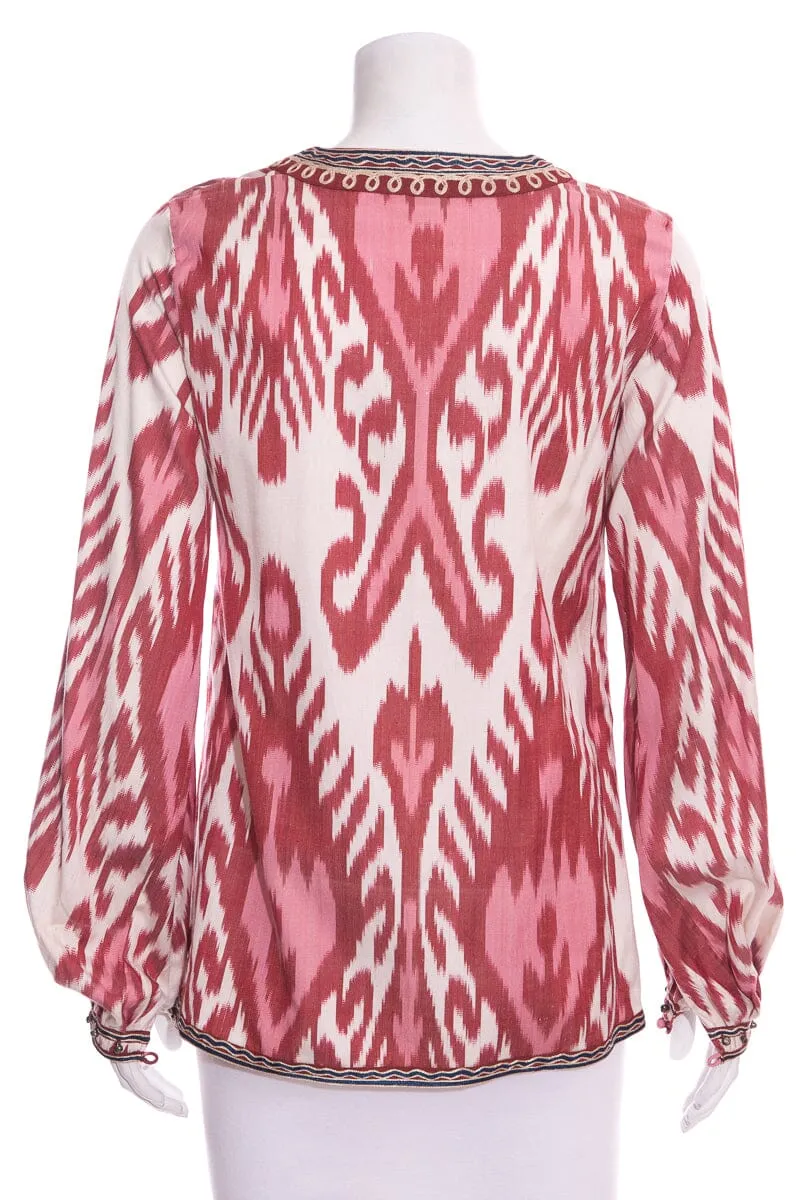 Talitha Red & Beige Boho Blouse SZ S NWT