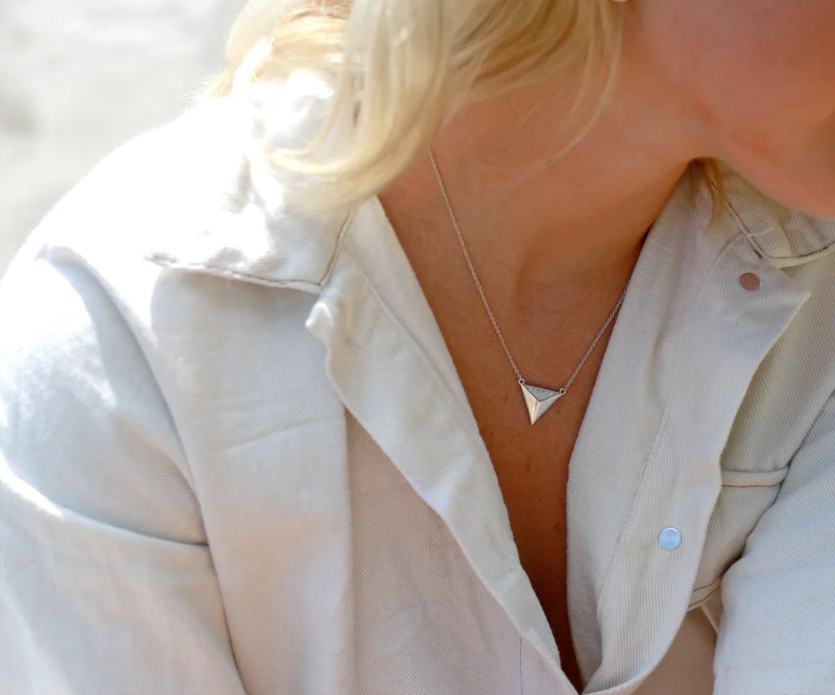 Triangle Pavé Crystal Gold Necklace