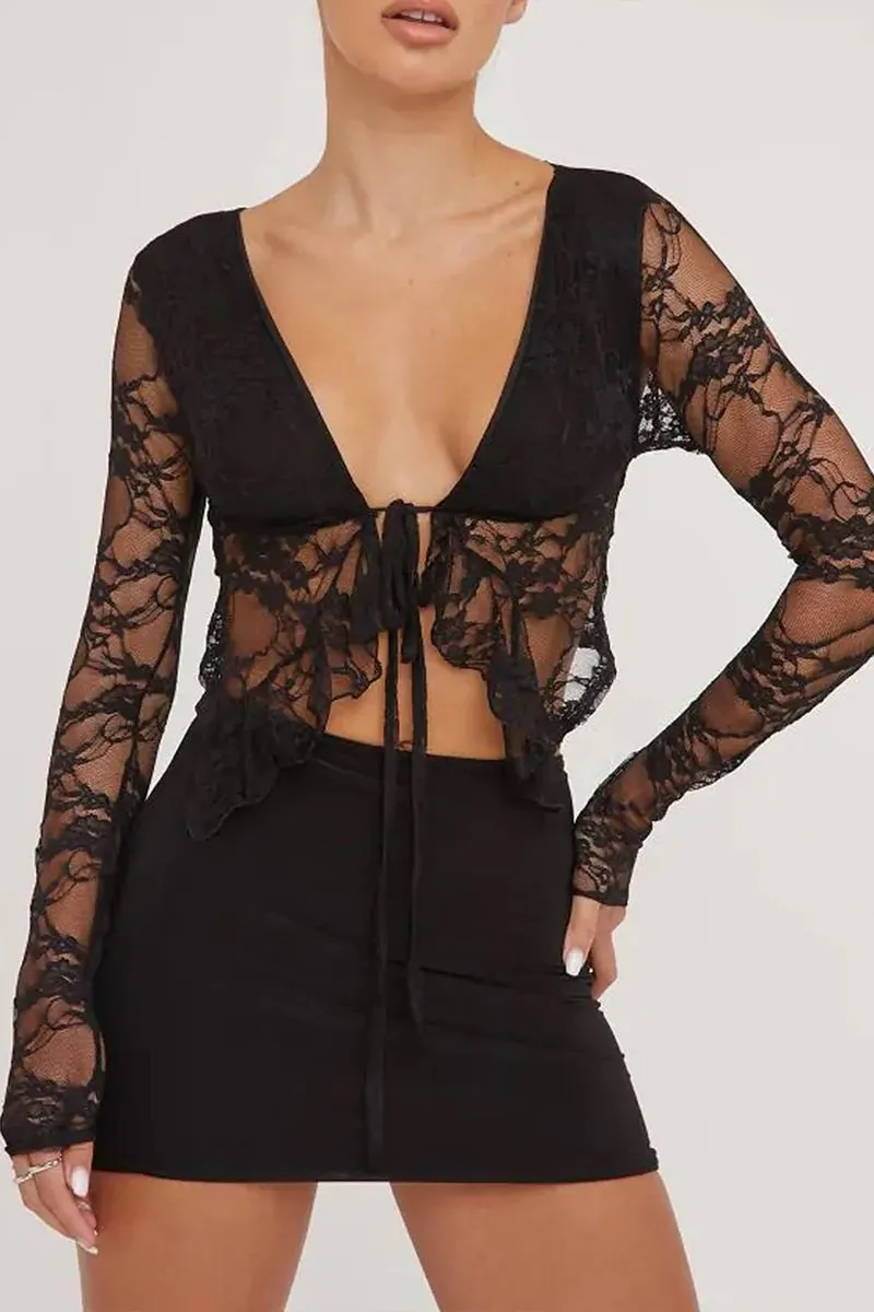 TS3195 Lace Crop Shirt Top
