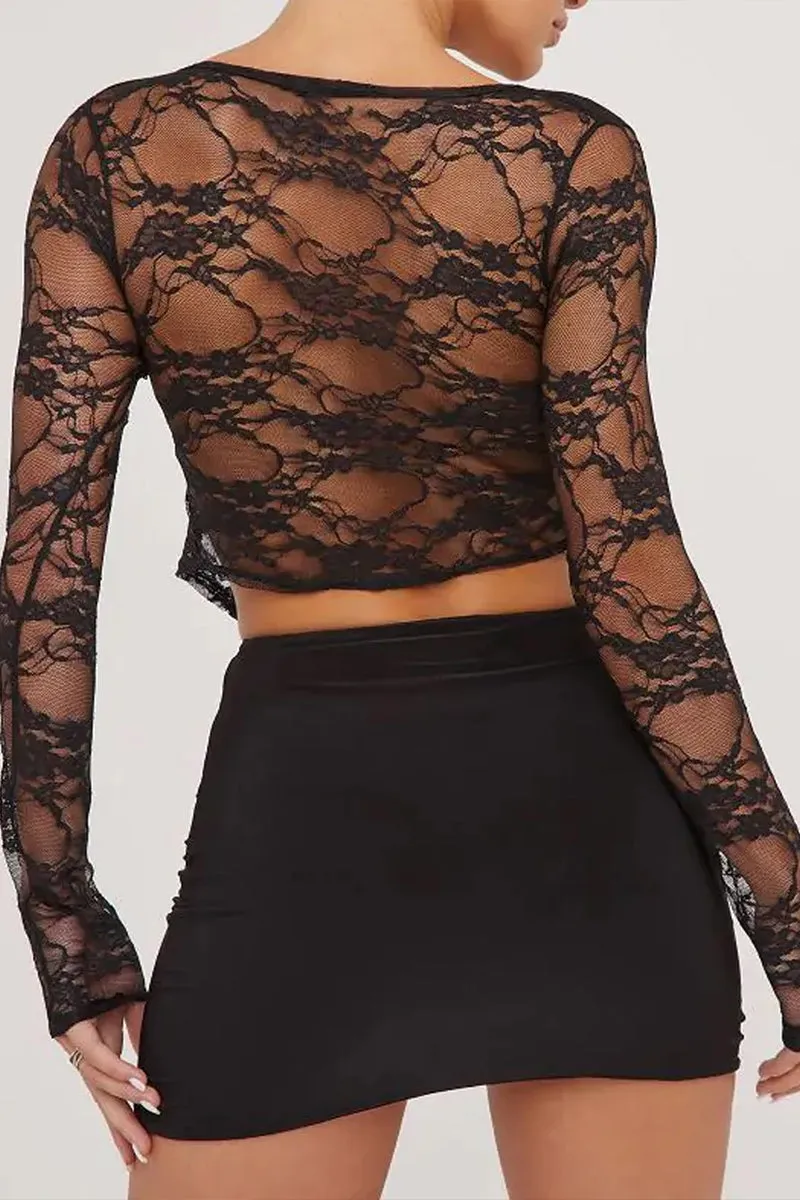 TS3195 Lace Crop Shirt Top