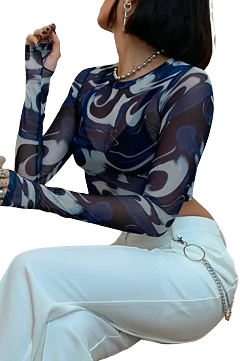 TT3117 Tie Dye Sheer Shirt Top