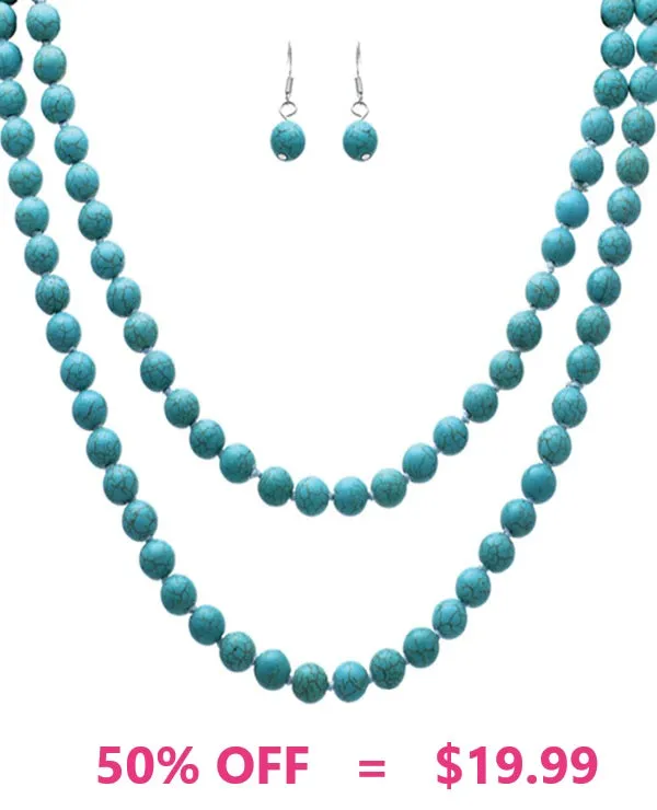 Turquoise beaded long layering necklace