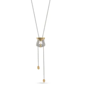 TWO TONE HORSE SHOE PAVE CRYSTAL PENDANT LONG BOX CHAIN TASSEL NECKLACE #93083NK-TTP(FA25)