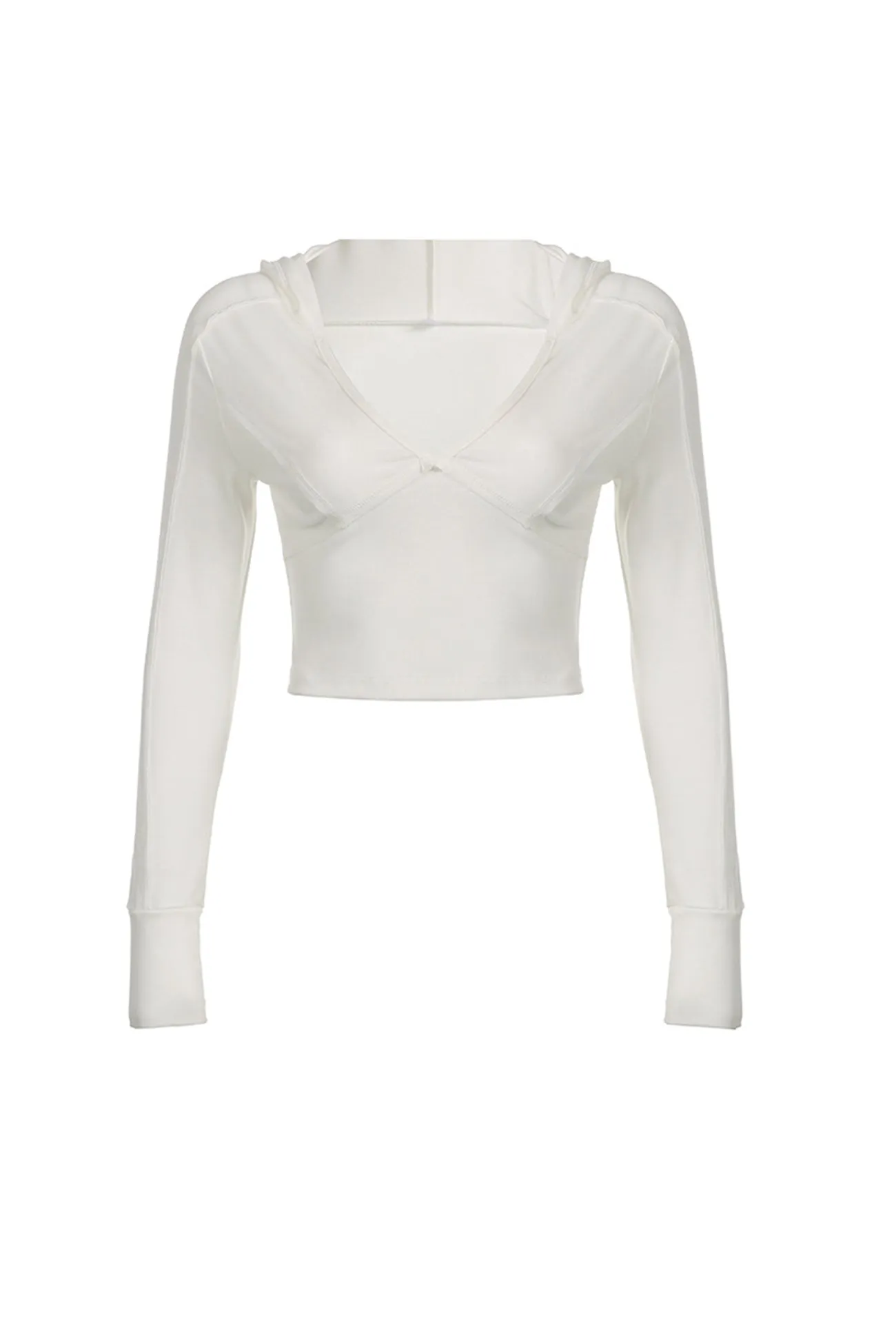 V Neck Long Sleeve Crop Hoodie Tops