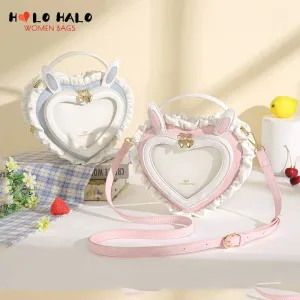 Valentines Day Kawaii Bunny Ears Heart Shape Shoulder Bag Purse Pink Blue