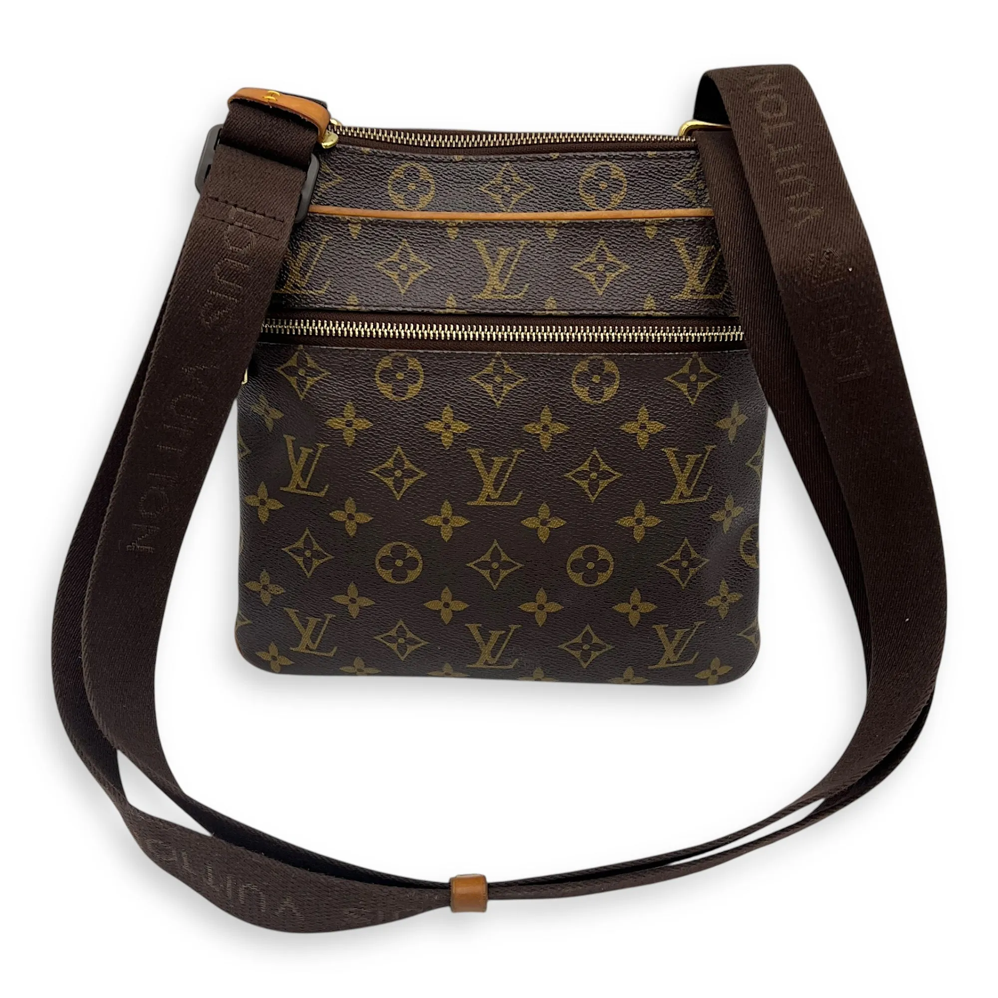 Valmy Messenger Brown in Monogram Coated Canvas, Gold hardware